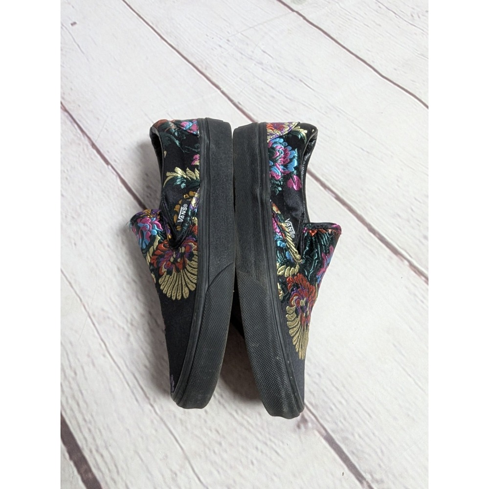 Vans Floral EMBROIDERED Black Satin Festival Slip On Size W 5 #721454 NWOB - Picture 6 of 8